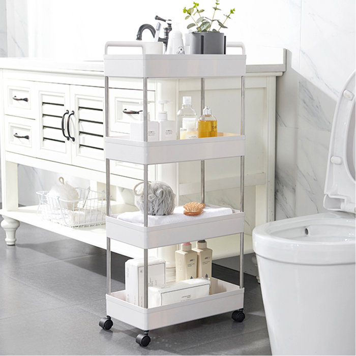 SOLEJAZZ Storage Cart 4Tier Slim Mobile Shelving Unit Rolling Bathroom